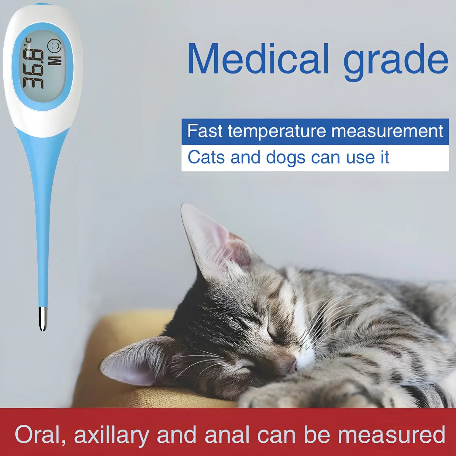 Pet Thermometer, LED Digital Electronic Veterinary Thermometer, Safe Accurate Temperature Tool for Dog and Cat