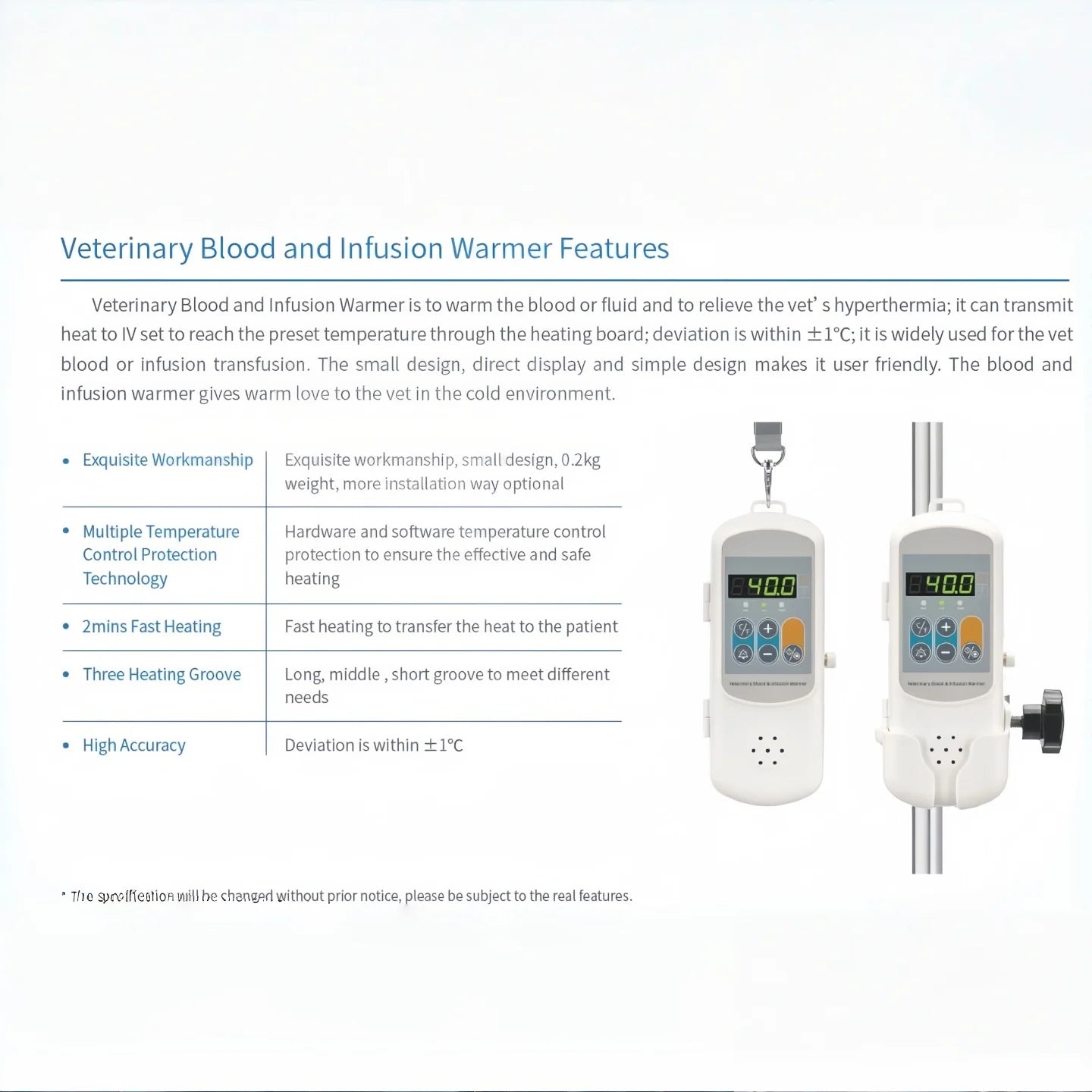 Pet-specific blood transfusion and IV fluid warmer, liquid warmer/IV fluid warmer, pet thermostats