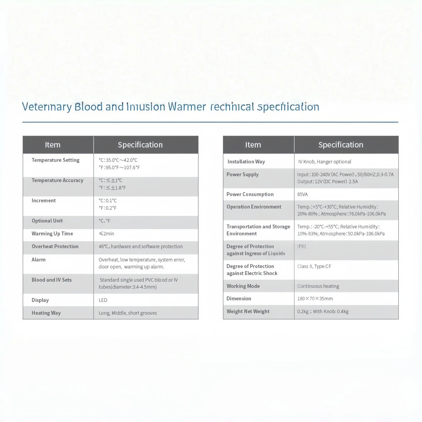 Pet-specific blood transfusion and IV fluid warmer, liquid warmer/IV fluid warmer, pet thermostats